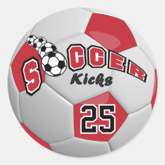 Soccer Ball Players Kicks |  Dark Red Classic Round Sticker