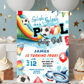 Soccer Ball Pool Birthday Party  Invitation