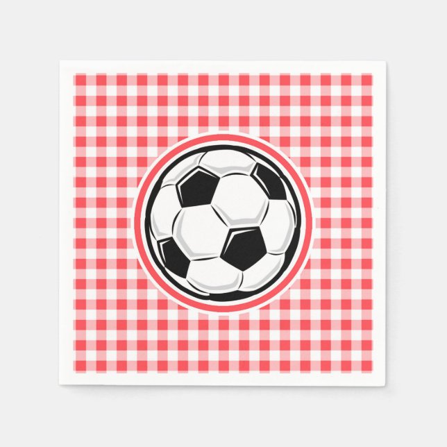 Soccer Ball; Red and White Gingham Paper Napkins (Front)