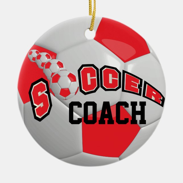 Soccer Ball | Red | DIY Text Ceramic Ornament (Front)
