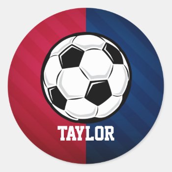 Soccer Ball; Red  White  And Blue Classic Round Sticker by Birthday_Party_House at Zazzle