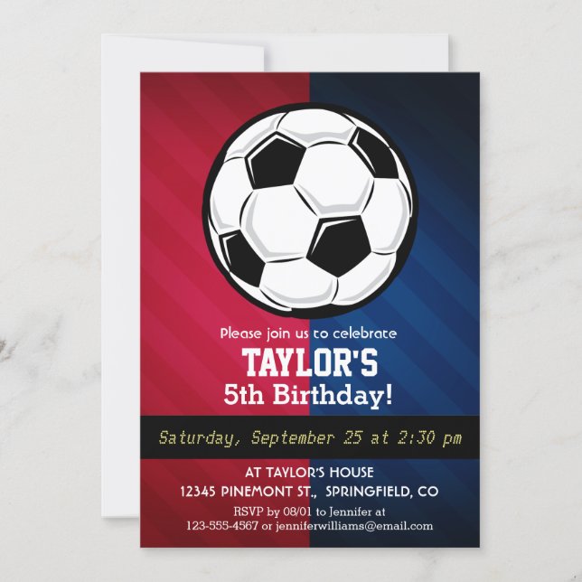 Soccer Ball; Red, White, and Blue Invitation (Front)