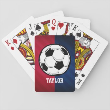 Soccer Ball; Red  White  And Blue Playing Cards by Birthday_Party_House at Zazzle