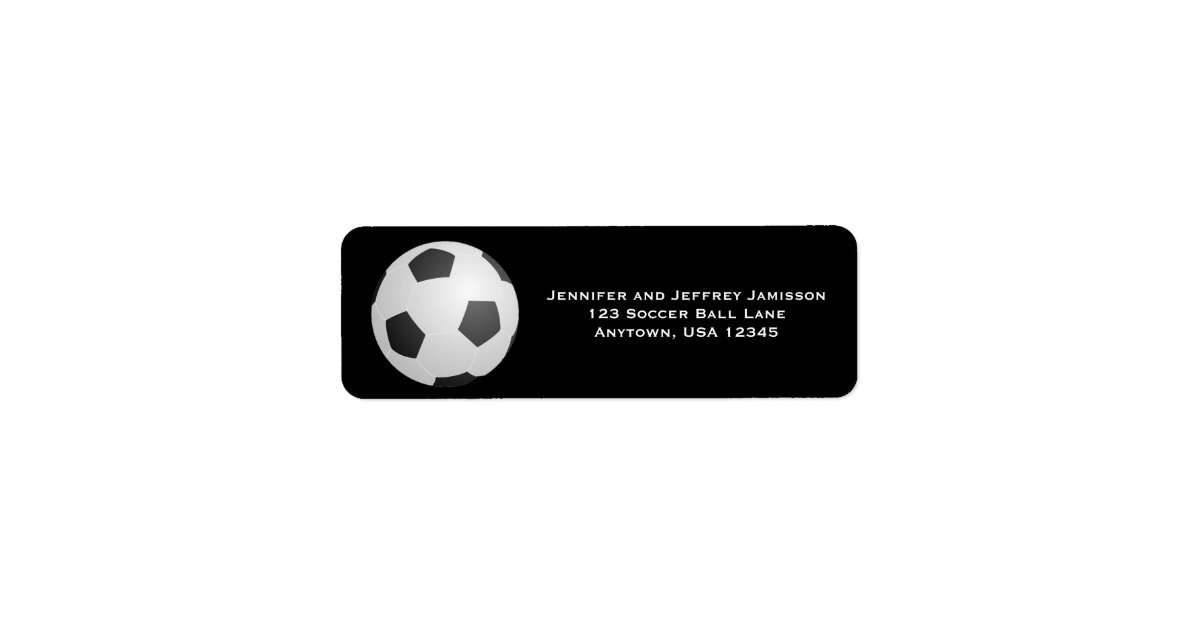Soccer Ball Return Address Labels on Black Zazzle