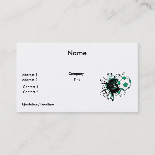 soccer ball ripping thru business card (Front)