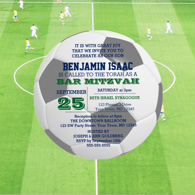 Soccer Ball Round Bar Mitzvah Photo Invitation (Creator Uploaded)