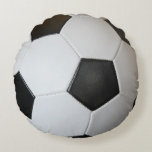 Soccer Ball Round Pillow<br><div class="desc">Association Football Soccer Ball. Close-up photograph of a black and white soccer ball. Customize it by adding text! If you liked this design and would like to see it on any other product, please send me a message and I'll be happy to create it for you. Please visit www.zazzle.com/lsarmentoart for...</div>