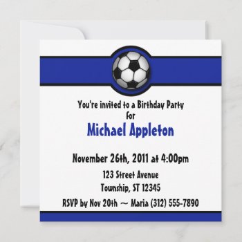 Soccer Ball Royal Blue Birthday Invitations by Birthday_Delight at Zazzle
