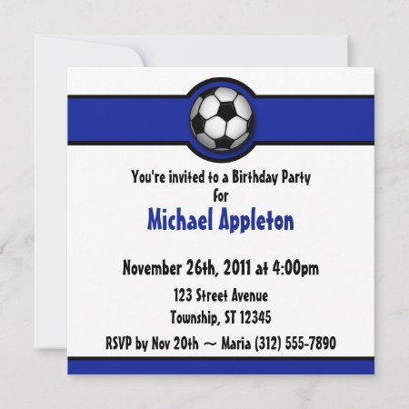 Soccer Ball Royal Blue Birthday Invitations