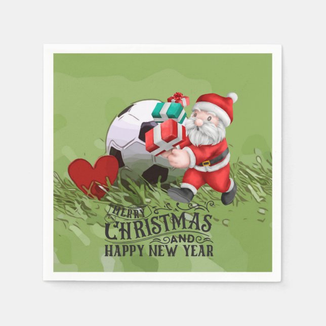 Soccer ball Santa Claus for Christmas Party  Napkins (Front)