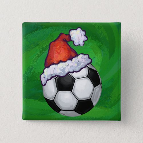 Soccer Ball Santa Hat on Green Button