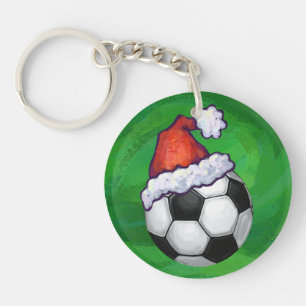 Soccer Ball Santa Hat on Green Keychain