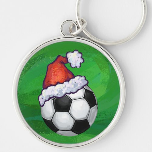 Soccer Ball Santa Hat on Green Keychain