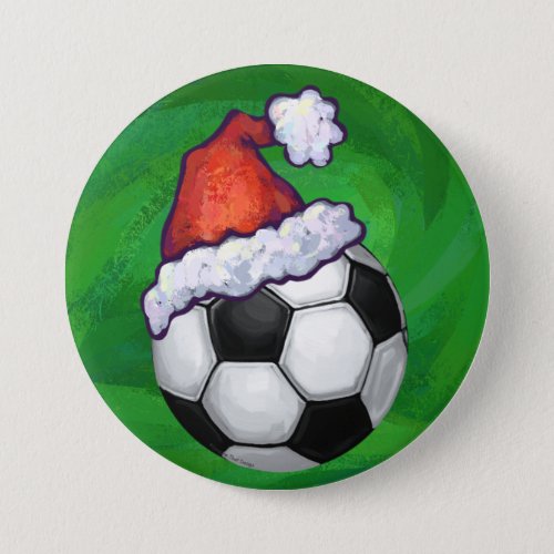 Soccer Ball Santa Hat on Green Pinback Button