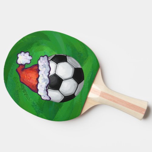 Soccer Ball Santa Hat on Green Ping Pong Paddle