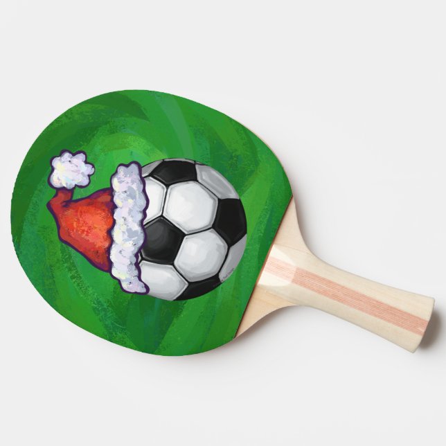 Soccer Ball Santa Hat on Green Ping Pong Paddle (Side)