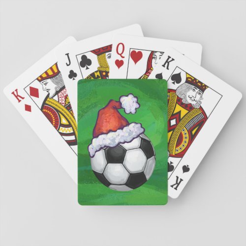 Soccer Ball Santa Hat on Green Playing Cards