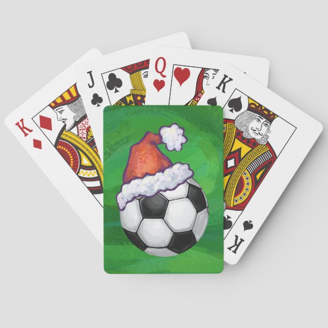 Soccer Ball Santa Hat on Green Poker Cards (Back)