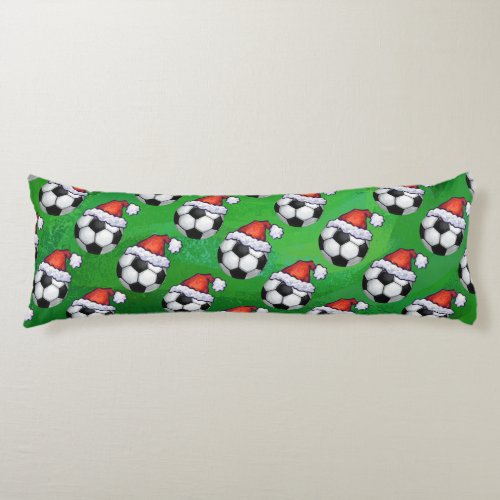 Soccer Ball Santa Hat Pattern on Green Body Pillow