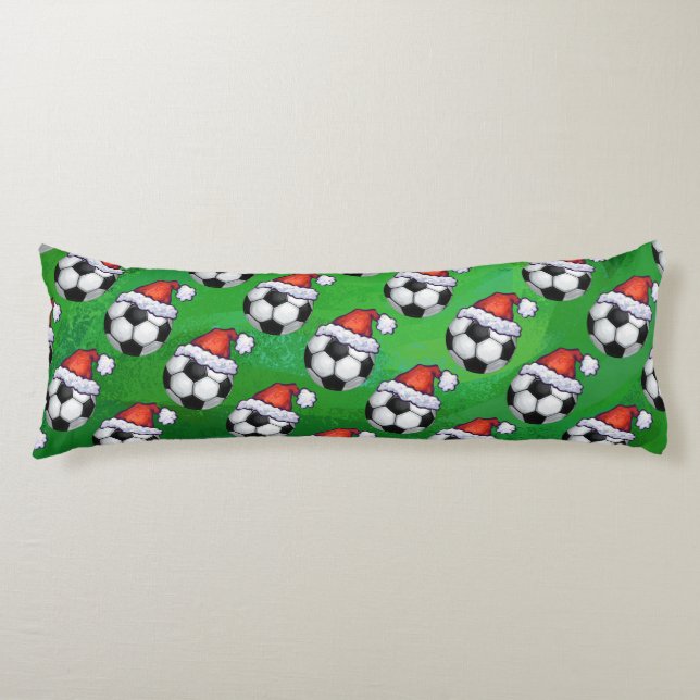 Soccer Ball Santa Hat Pattern on Green Body Pillow (Front)