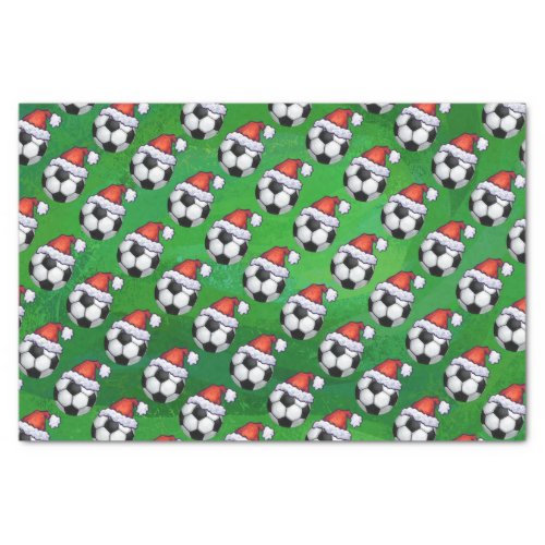 Soccer Ball Santa Hat Pattern on Green Tissue Paper