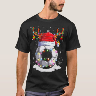 Soccer Ball Santa Hat Reindeer Christmas Lights Bo T-Shirt