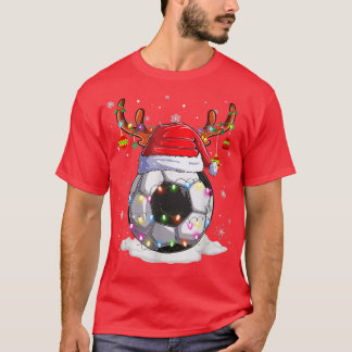Soccer Ball Santa Hat Reindeer Christmas Lights T-Shirt