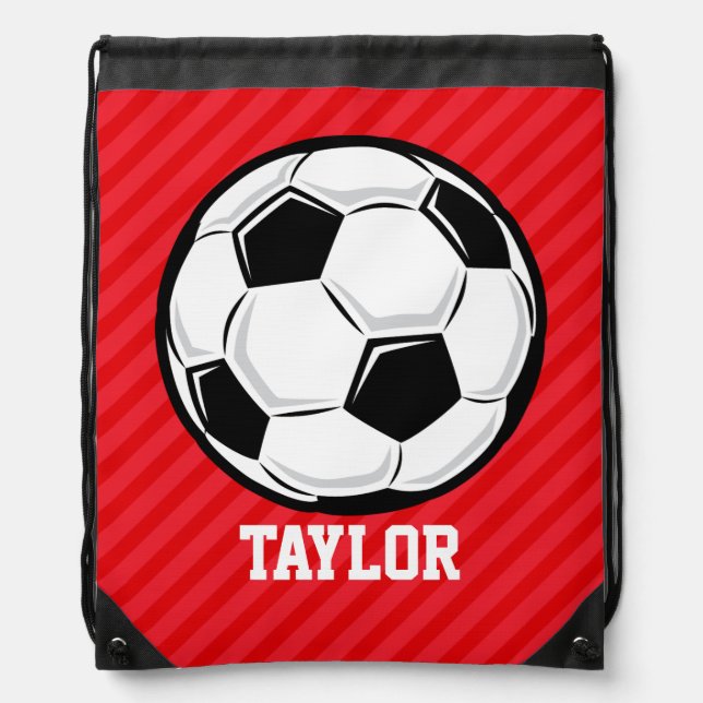 Soccer Ball; Scarlet Red Stripes Drawstring Bag (Front)