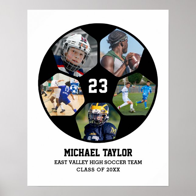 Soccer Ball Senior Graduation Sports Photo Collage Poster (Front)