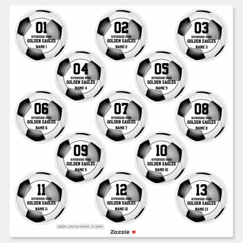 soccer ball set of 13 personalized stickers