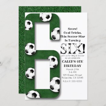 Soccer Ball Six 6 6th Birthday Party Invitation by printabledigidesigns at Zazzle