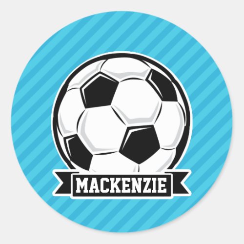 Soccer Ball Sky Blue Stripes Classic Round Sticker