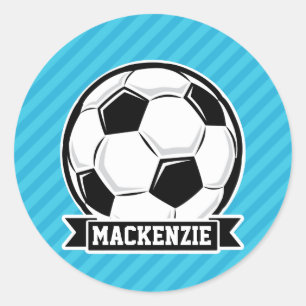 Soccer Ball; Sky Blue Stripes Classic Round Sticker