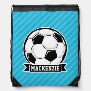 Soccer Ball; Sky Blue Stripes Drawstring Bag