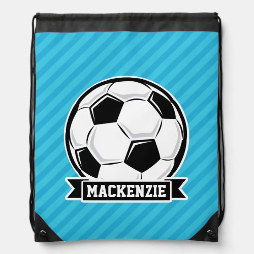 Soccer Ball Sky Blue Stripes Drawstring Bag