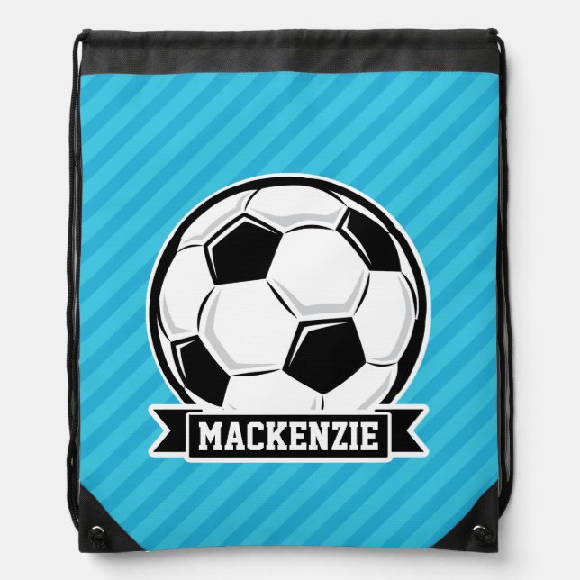 Soccer Ball; Sky Blue Stripes Drawstring Bag (Front)