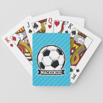 Soccer Ball; Sky Blue Stripes Playing Cards by Birthday_Party_House at Zazzle
