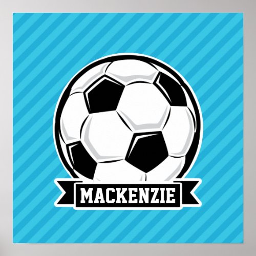 Soccer Ball Sky Blue Stripes Poster