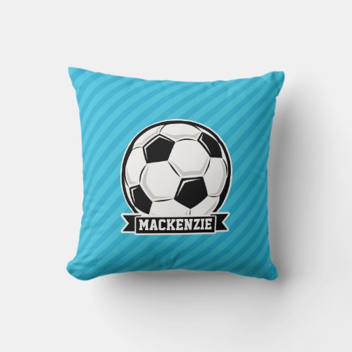 Soccer Ball Sky Blue Stripes Throw Pillow