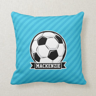 Soccer Ball; Sky Blue Stripes Throw Pillow