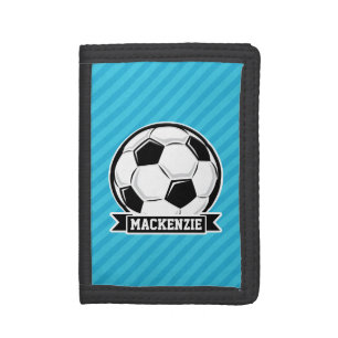 Soccer Ball; Sky Blue Stripes Tri-fold Wallet