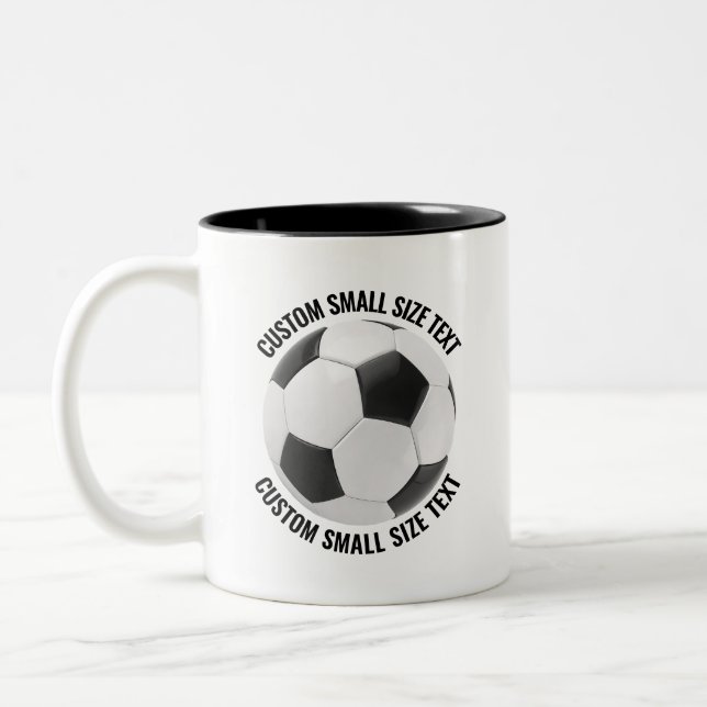 Soccer Ball & Small Text BLACK 11oz Custom Two-Tone Coffee Mug (Left)