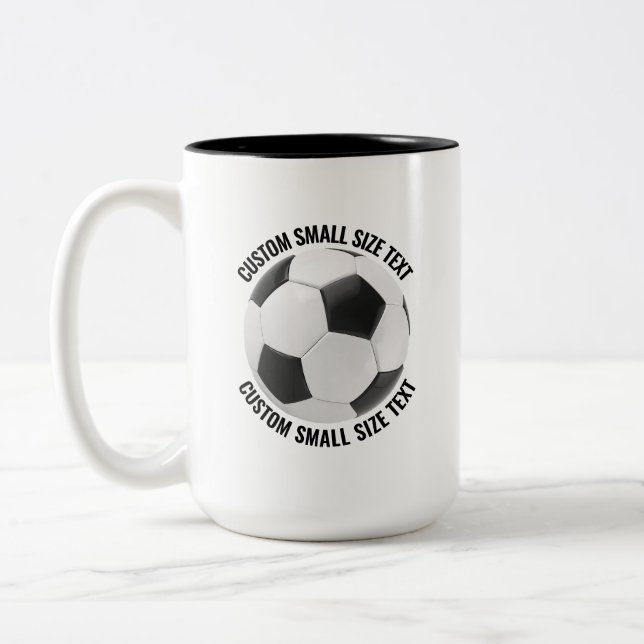 Soccer Ball & Small Text BLACK 15oz Custom Two-Tone Coffee Mug (Left)