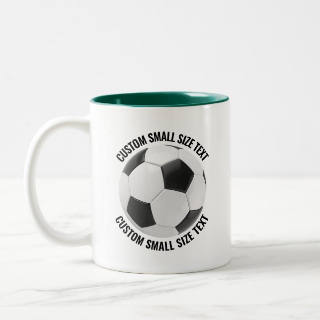 Soccer Ball & Small Text HUNTER GREEN 11oz Custom Two-Tone Coffee Mug (Left)