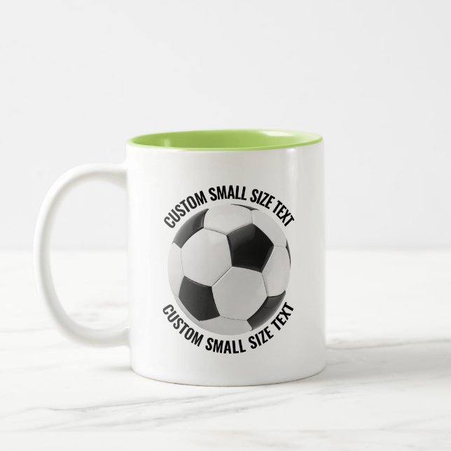 Soccer Ball & Small Text LIME GREEN 11oz Custom Two-Tone Coffee Mug (Left)