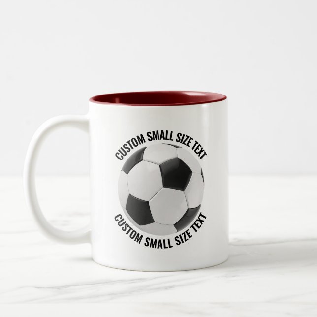 Soccer Ball & Small Text MAROON 11oz Custom Two-Tone Coffee Mug (Left)
