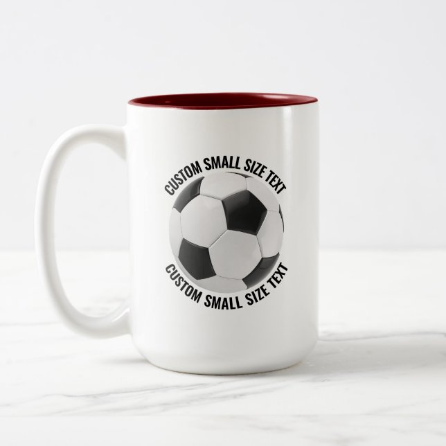 Soccer Ball & Small Text MAROON 15oz Custom Two-Tone Coffee Mug (Left)
