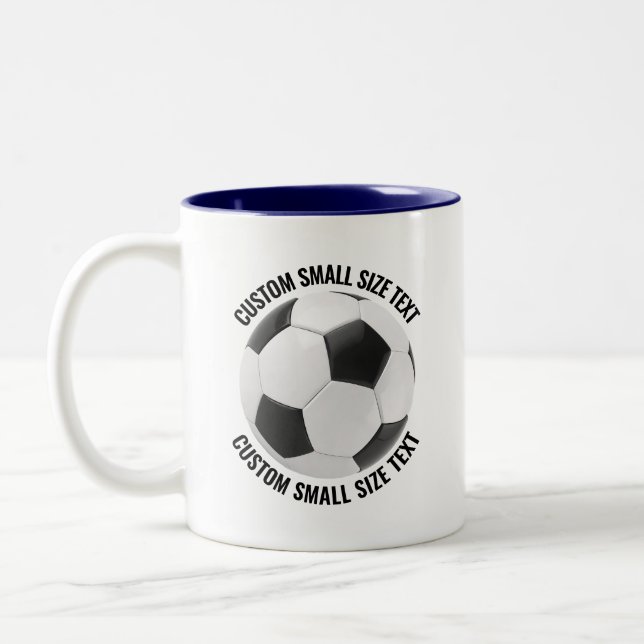Soccer Ball & Small Text NAVY BLUE 11oz Custom Two-Tone Coffee Mug (Left)