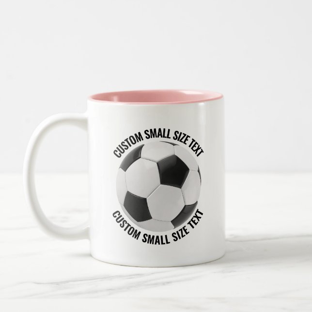 Soccer Ball & Small Text PINK 11oz Custom Two-Tone Coffee Mug (Left)