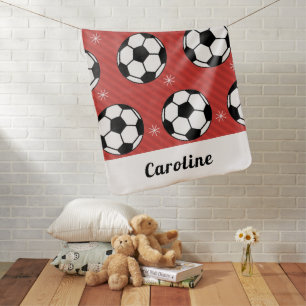 Soccer Ball Snow Red Festive Baby Shower Kid Name  Blanket